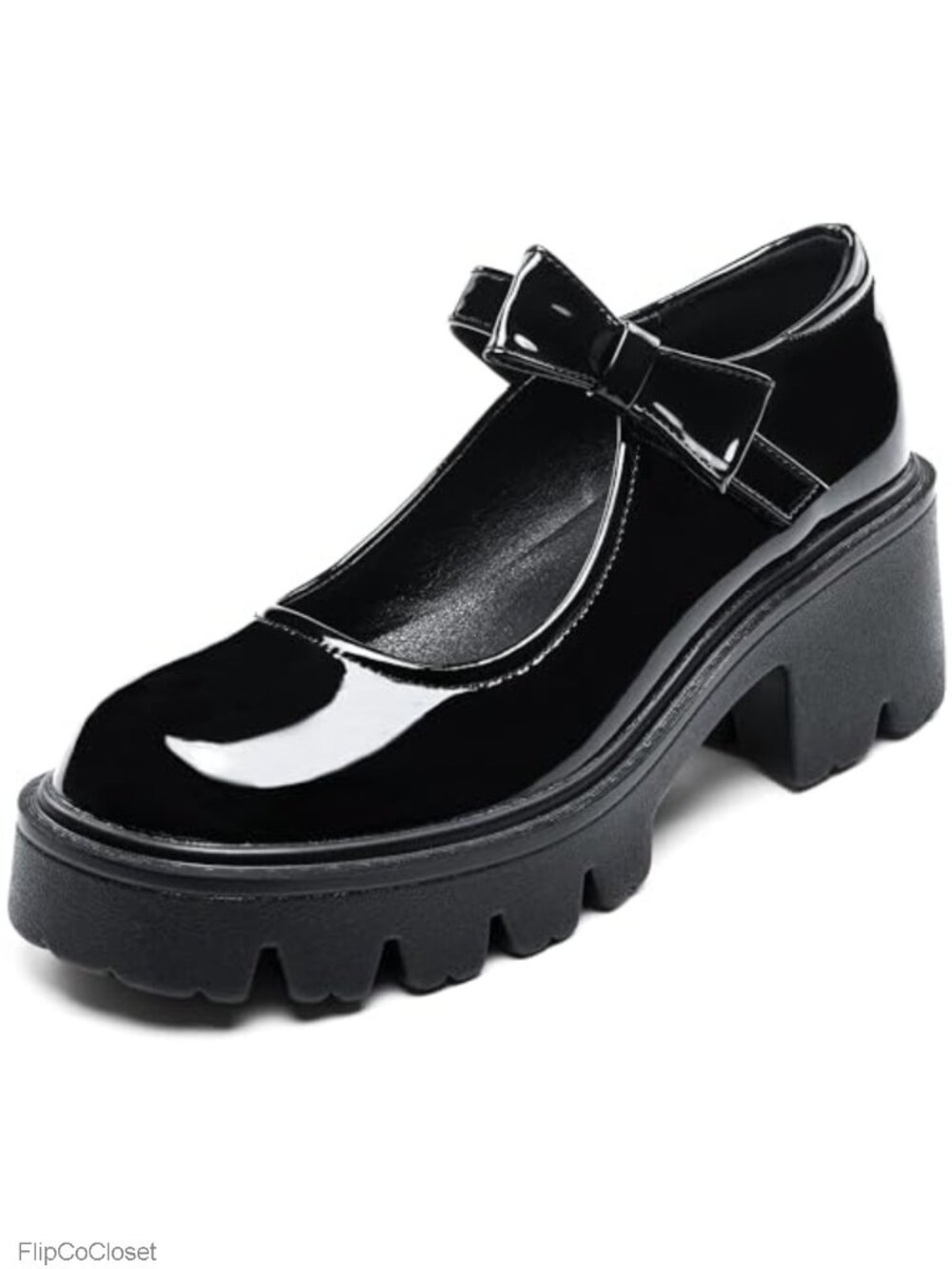 Chunky Block Heel Mary Jane Pumps with Side Bow & Magic Strap